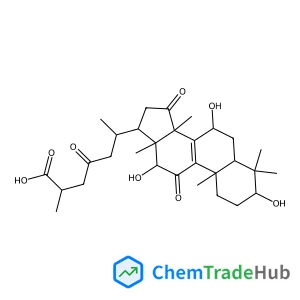 (3beta,7beta,12beta)-3,7,12-Trihydroxy-11,15,23-trioxolanost-8-en-26-oic acid structure